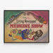Vintage poster The Living Newspaper Medicine Show — framed artwork on a wall
