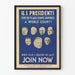 Póster vintage sobre el compromiso de los presidentes estadounidenses con un Tribunal Mundial