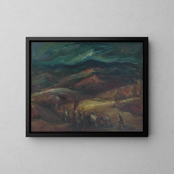Paisaje con procesión - Ludovit Varga — cuadro enmarcado en la pared
