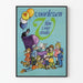Póster vintage de lectura para niños y gato con globos