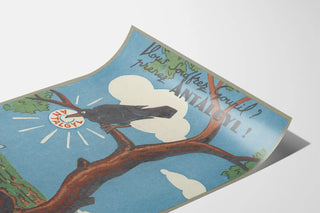 Vintage advertising poster for Antalgyl with fox and crow