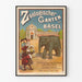 Póster vintage del zoológico de Basilea con elefante y visitantes