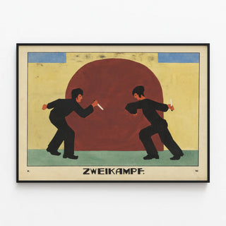 Minimalist Knife Duel Decorative Poster — framed artwork on a wall